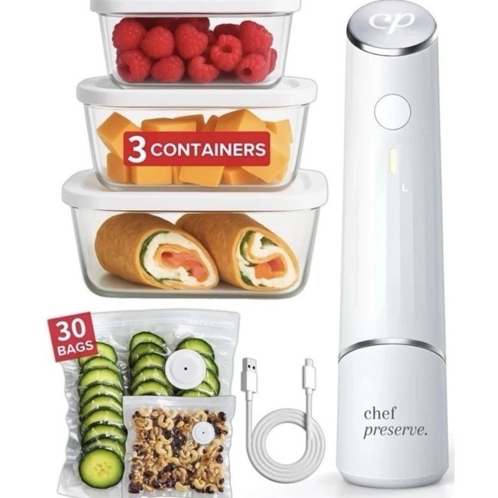 Chef Preserve Compact Vacuum Sealer for Food with 30Reusable Bags and3Containers